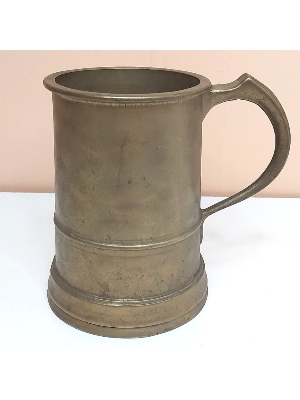 Vintage Solid Brass Tankard Mug With Handle Rustic Patina Old World